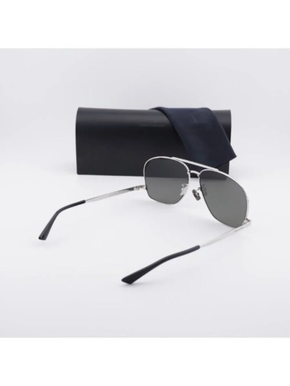 Saint Laurent SL653/F LEON 001 Sunglasses Silver Aviator Frame, Grey Lenses